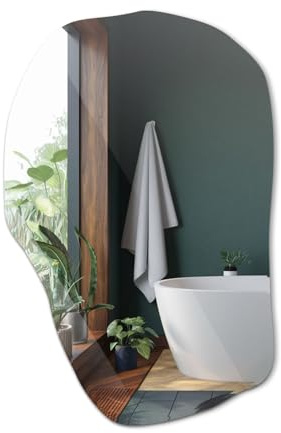Specchio da Parete 90x58,5 cm Senza Cornice Stile Industriale Asimmetrico Organico Forma Irregolare Decorativo per Soggiorno, Bagno, Camera da Letto, il Corridoio Moderno Design