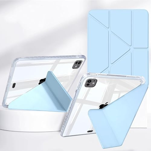Rosbtib Coque pour iPad Pro 11 2024 (M4) 11 Pouces Modèle A2836 A2837 A3006, Pochette à Rabat Multi-Vues, Dos Transparent Antichoc avec Porte-Stylo, Bleu