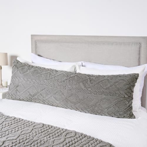 OHS Bolster Cushion Cable Knit Grey, Full Body Long Pillows Soft Cosy Hollowfibre Filling Pregnancy Pillow for Maternity Support and Side Sleeper Cuddle Bolster Pillow, 125 x 45cm