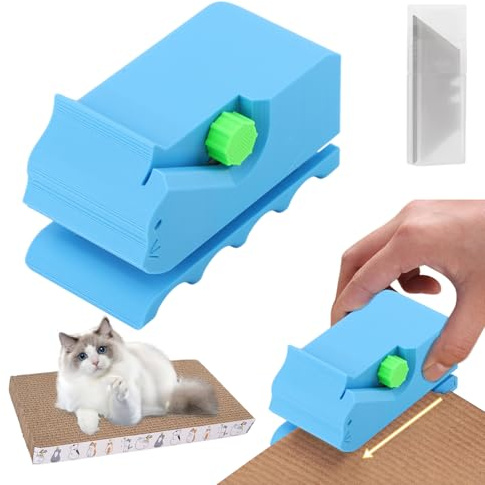 Cortador de cartón para rascadores de gatos, cortador de tiras de cartón portátil impreso en 3D con 10 cuchillas reemplazables, máquina de herramientas de tira de cartón para amantes de los gatos