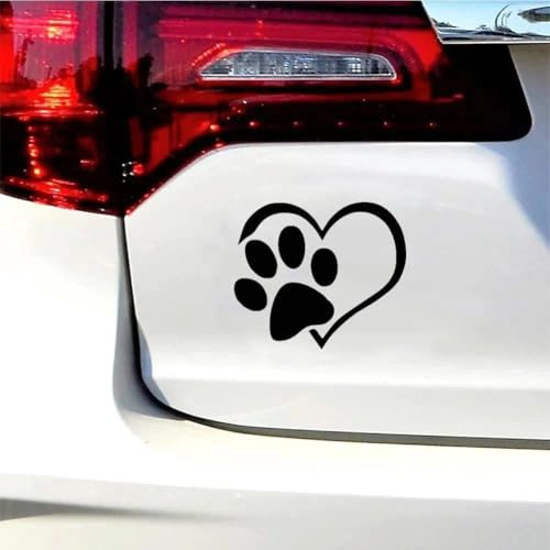 2 Stück Hund Pfote & Herz Auto Aufkleber – Hundepfote Sticker fürs Auto, wetterfest & selbstklebend(Schwarz)