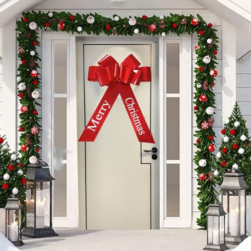 Chexin Große Weihnachtsschleifen, Große Masche, Riesen Geschenkschleife-XXL 76cm, Große Rote Schleife für Weihnachtsdeko Weihnachtsbaum Kranz Party Neujahr DIY, Schleifen mit Merry Christmas Bänder