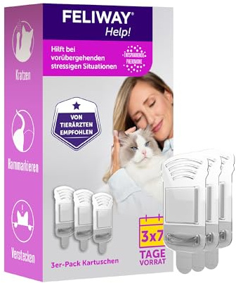 Feliway Help! 3 x 7 Day Refill Kit for Pheromone Vaporizer, 3 Cartridges - Supports in Short-Term Stress Situations for More Balance, Veterinarian-Recommended, Clinically Tested