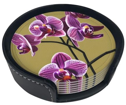 Schönes Untersetzer-Set mit Orchideen-Motiv, runde Untersetzer (6er-Pack), schützt Tischplatten, geeignet für Couchtische oder als Geschenk