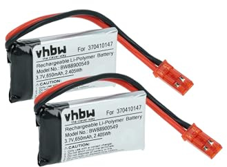 vhbw 2X Akku kompatibel mit Carrera Quadrocopter XL Racing Car (650mAh, 3,7V, Li-Polymer, 38 x 20 x 7 mm, JST BEC)