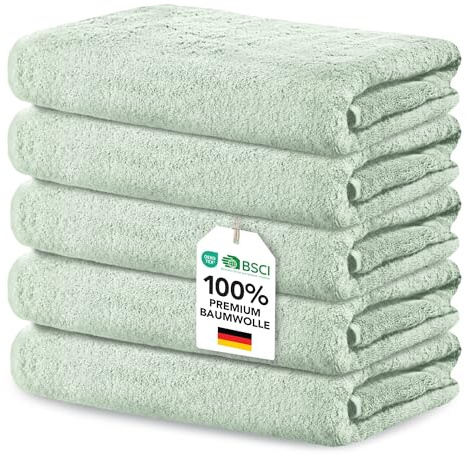 Ôhm Gästehandtücher 30x50 cm Baumwolle Salbei 5er-Set | Kompaktes Format für schnelles Händetrocknen in Küche oder Bad, ohne Fusseln zu hinterlassen.