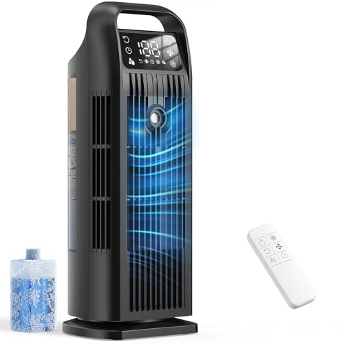 Condizionatore Portatile 6 in 1, Climatizzatore Silenzioso con Raffreddatore d'Aria 1200ml, Oscillazione 120°, Timer 1-12H, 4 Velocità, Controlli Tattili e Telecomando(Nero notte)
