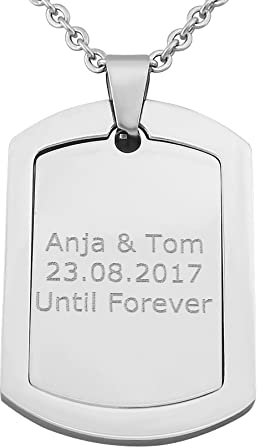 Hanessa Personalisierte Kette mit Gravur Edelstahl 50 cm mit Anhänger Dog Tag Erkennungsmarke in silber - Personalisierte Halskette für Männer und Frauen - Personalisierter Schmuck Damen Herren