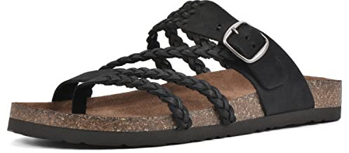 WHITE MOUNTAIN Damen Hayleigh Flache Sandale, Schwarzes Nubukleder, 38.5 EU