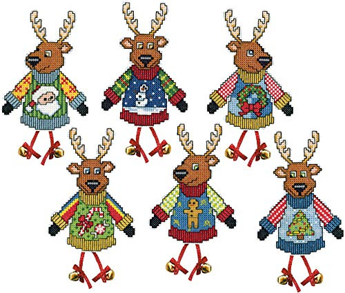 Tobin Design Works Cross Stitch Kit Christmas Tree Ornaments - Reindeer Jumpers