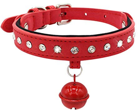 Newtensina Glocke Hundehalsband Weich Bequem ausgestattet Bling Welpenhalsband mit Diamant - Red - XS