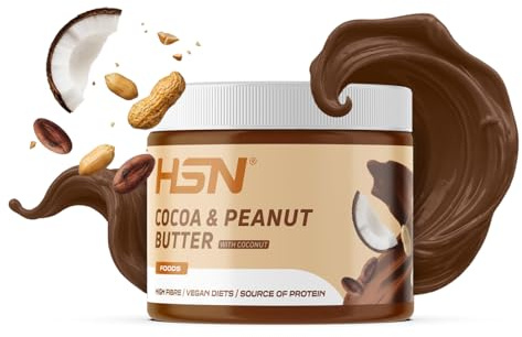 HSN Crema de Cacao y Cacahuete con Coco | 250 g de - Textura Suave y Cremosa - Cocoa & Peanut Butter 100% Natural, 0% Aditivos | Vegano, Sin grasa de palma ni sal, Sin azúcares añadidos