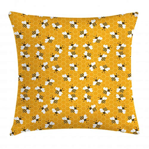 ABAKUHAUS Biene Kissenbezug, Bienen Honig produzieren Zellen, Wasser und Schmutz resistent Stoff Digital Druck Für den Innen oder Außen Bereich, 40 x 40 cm, Hellorange Gelb