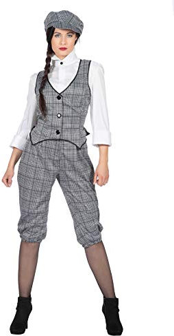WILBERS & WILBERS 20er Jahre Peaky Blinders Damen Glencheck Anzug Knickerbocker Schwarz-Weiß Weste Schiebermütze, Größe:48