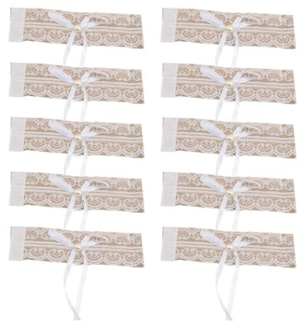 Amosfun Serviettenringe Aus Spitzen Leinen 10 Stück – Vintage Serviettenringe Natur Für Hochzeit Festliche Tischdeko & Party Elegant Serviettenhalter Beige