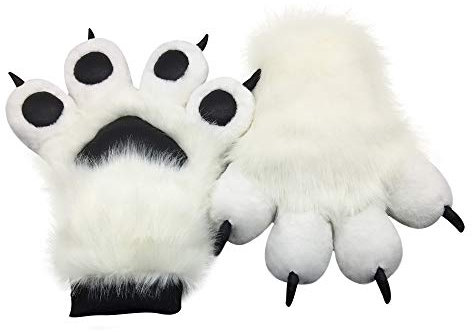 Furryvalley Fursuit Pfoten Handschuhe Kostüm Pelzigen Teilweise Cosplay Flauschige Löwe Bär Requisiten für Kinder Erwachsene (Weiß)