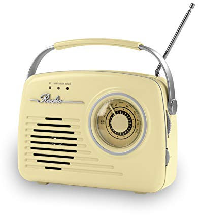EASYmaxx Design Radio | Tragbares Radio im angesagten 50's Retro Style | Mit Bluetooth®-Technologie, SD-Karten Slot, USB und AUX Anschluss und Kopfhörer Ausgang | Stylischer Blickfang in jeder Küche
