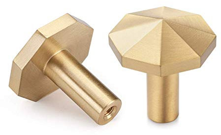 4er Pack, Gold Dekorative Wandhaken aus Gebürstetem Messinghaken, 32 mm x 33 mm, für Badezimmer, Bekleidungsgeschäft, Hotel, Café, Hut, Kleiderhaken Handtuchhaken Kleiderbügel Wand Montiert (Achteck)