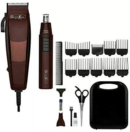 WAHL Groom Ease Hair Clipper & Nose Ear Trimmer Maroon 18 Piece Shaver Gift Set
