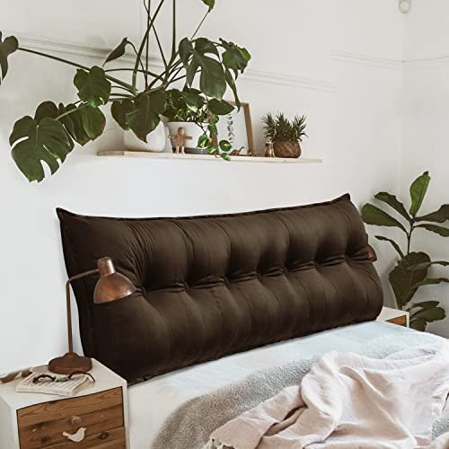 VERCART Couchkissen Groß Dekokissen Kopfteil Gepolstert Rückenlehne Rückenkissen, Langes Sofakissen XXL Lesekissen Lendenkissen Bett Wandkissen Stützkissen für Tagesbett Couch Kaffee 160cm