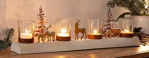 Dekoleidenschaft Lichterboard „Winterlandschaft“ für 4 Kerzen, Halter für Teelichter, Weihnachtsdeko, Kerzenständer, Windlichter, Teelichthalter, Adventskranz, Teelichtgläser, Adventsdeko