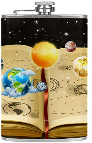 Leder-Flachmann mit Henkeltrichter, für Camping, Angeln, Grillpartys, Bars, Getränke, Weinflaschen, Buch, Astronomie