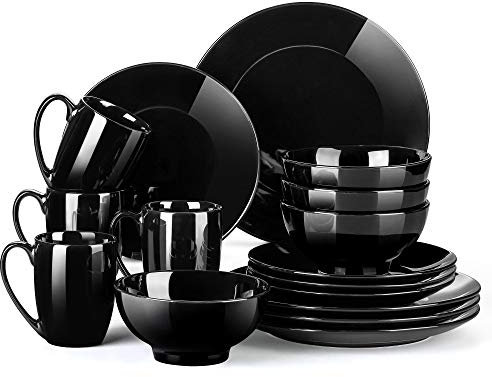 Service de Table en Porcelaine, LOVECASA, Série SWEET, Service Vaiselle Complet 16 Pièces pour 4 Personnes, Assiette Plate, Assiette Dessert, Bols à Céréales, Tasse Mug