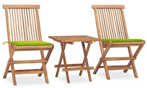 vidaXL Teak Massiv Gartenmöbel 3-TLG. mit Kissen Klappbar Balkonset Tisch Stühle Bistroset Gartengarnitur Gartenset Sitzgruppe Balkonmöbel