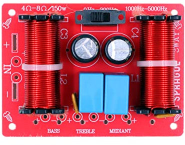 DollaTek 2Pcs 150W 3WAY Audio Lautsprecher Höhen Mittlerer Bass 3 Teiler Drei-Wege-Lautsprecher Frequenzteiler Modul