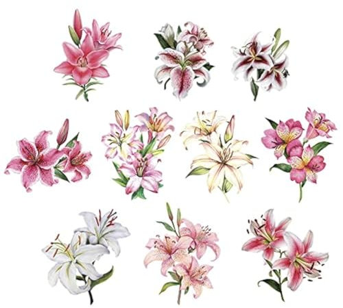 Ideen mit Herz 3-D Motive, ausgestanzt, ca. 7-10 cm, 10 Stück im Beutel | Bilder zum Basteln & Dekorieren | Grußkarten selber machen | Bildmotive für Scrapbooking & DIY-Deko (Elegante Lilien)