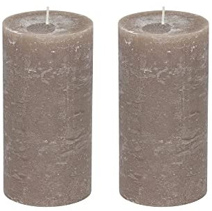 Stumpenkerzen Rustic 2er Set - Stumpenkerze, Blockkerze, Kerze, Adventskranz, Advent - Kein Ruß - Brenndauer: 120 Std. - viele Farben - 10x20 cm (Taupe)