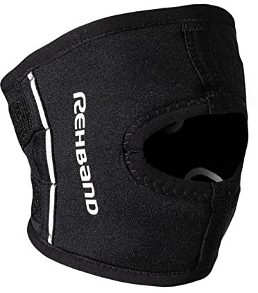 Rehband UD Kniebandage mit Patellaöffnung, stabilisierende Patellasehnen-Bandage aus 3 mm SBR/Neopren, anatomisch geformte Bandage Knie Patella für Damen & Herren, Farbe:Schwarz, Größe:XL