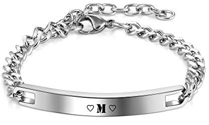 AllerPierce Damen Herren Armbänder mit Gravur Armband Paar Edelstahl Panzerarmband für Lover Couple Geschenke 7-9