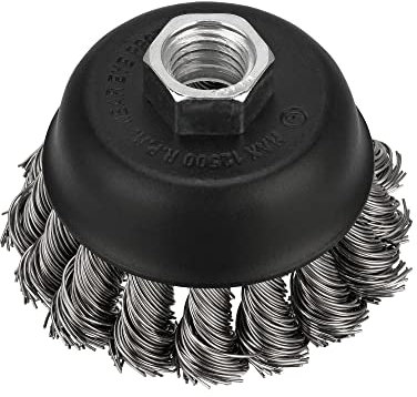 1 spazzola a tazza Ø 65 mm | Acciaio inox | Spazzola abrasiva trecciata – M14 x 2 | Spazzola metallica – Smerigliatrice angolare – Spazzola in acciaio – Spazzola a disco – Spazzola per testa