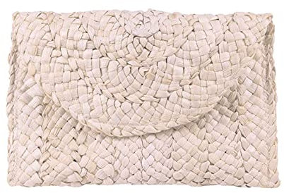 Women's Straw Clutch Woven Purse Summer Beach Bags Envelope Wallet Straw Bag, White