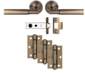 Belas - Ultimate Door Pack - Antique Brass - Including a Pair of Designer Handles, 3X Hinges and a 3 CE Latch -