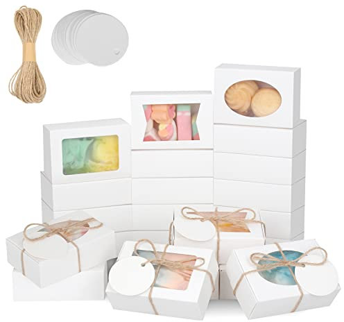 COTOPHER Seifenschachtel, 30 Stück, kleine Seifenverpackungsboxen, 8,9 x 5,9 x 3,1 cm, Mini-Kraftboxen mit Fenster, Seifenschachteln für hausgemachte Seife, Süßigkeiten, Schokolade, Bäckerei, Kekse,