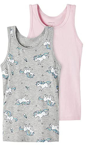 NAME IT Girl's NMFTANK TOP 2P Grey Melange Unicorn NOOS Unterhemd, 98