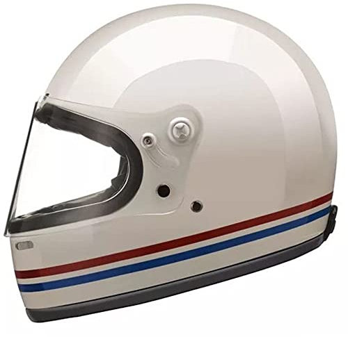 ZLYJ Retro Motorrad Integralhelm Mit Schild ECE-Zertifiziert Für Cruiser Moped Chopper Street Bike Cafe Racer White,X-Large