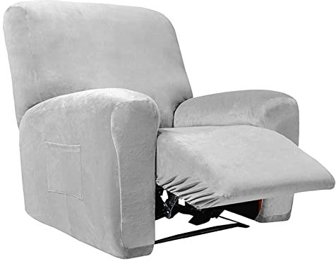 FFFF & OLFEH Relaxsessel Bezug Stretch 4-teiliger Samt Ruhesessel Couchbezug Weich Sesselbezug Antirutsch Husse Für Fernsehsessel Liege Sessel (Hellgrau)