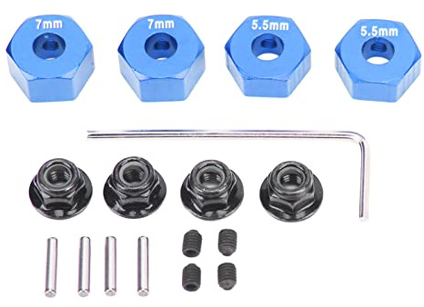 RC Radnabe 4 Stück,12mm RC Radnabe, Aluminiumlegierung, Durchmesser 12mm, 5.5mm, Dicke 7mm, Zubehörset für Traxxas 1/10 Slash 4x4 Rustler Stampede Slash 2WD (Blau)