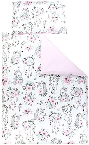 TupTam Kinder Bettwäsche Set Babybettwäsche Bettbezug 100 x 135 120 x 90 Kissenbezug 40 x 60 Jungen Mädchen 2-TLG, Farbe: Traumfänger/Einhorn/Rosa, Größe: 135x100 cm