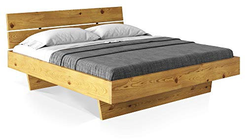 moebel-eins CURBY Massivholzbett Doppelbett Wangenbett mit Kopfteil aus massiver Thermo -Fichte, hochwertige Verarbeitung, einfacher Aufbau, Made in Germany, 120 x 200 cm, Natur