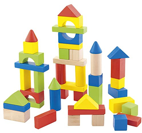 Trefl - 50 Blocks, Wooden Toys - Block-Set, Holzspielzeug, Diverse Formen, Handeimer, Umweltfreundliches Naturholz, Spielzeug Sicheres Spielzeug für Jahre, für Kinder ab 12 Monaten