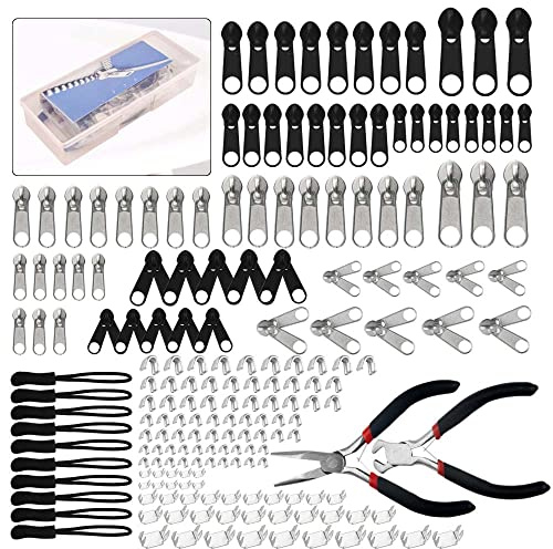 XINMEIWEN 197 Stück Reißverschluss-Reparatur-Set Mit Ersatz-Zubehör Und Schieber-Set - Zwei Installationszangen für Taschen, Jacken, Zelte, Gepäck, Rucksäcke, Schlafsack