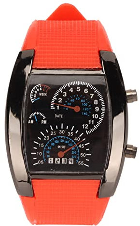 ZJchao LED-Elektronikuhr Klassische Digitaluhren Einstellbare Rennarmaturenbrett-Armbanduhr(Roter Gürtel)