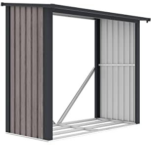 Vente-unique-Abri bûches métal en acier galvanisé effet bois 1,98 m3-2 stères - L182 x P89 x H156cm - BIRWOOD