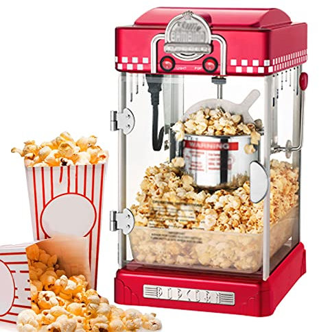 Máquina de Palomitas, Palomitero, 300W, Palomitero para el Hogar, con Revestimiento Antiadherente y Superficie de Calentamiento Extraíble, para Películas Caseras y Fiestas de Navidad, Popcorn,Rojo