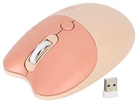 Kabellose Katzenmaus, 1000 1200 1600 3 Stufen DPI 2,4 G, Kabellose, Leise Maus für Mädchen, Mäuse mit USB-Empfänger, Katzen-Motiv-Maus für Computer und Laptop (Milchteefarbe)