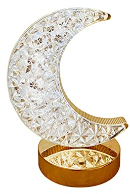 Goldfarbene Acryl-Tischlampe, Wiederaufladbares USB-Nachtlicht mit Touch-Steuerung, Dekorative Tischlampe, Schlafzimmer-Desktop-Lampe mit 3 Leuchten für Schlafzimmer, Wohnzimmer, Nachttisch(Mond)